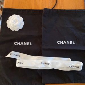 Authentic CHANEL shoe dust bags, camellia flower and ribbon